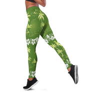 Olive Green Hawaii Palm Tree Hibiscus Leggings Fantasy Summer Vibe LT01 Olive - Polynesian Pride