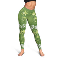 Olive Green Hawaii Palm Tree Hibiscus Leggings Fantasy Summer Vibe LT01 - Polynesian Pride