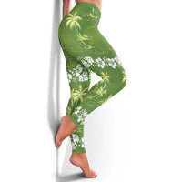 Olive Green Hawaii Palm Tree Hibiscus Leggings Fantasy Summer Vibe LT01 - Polynesian Pride