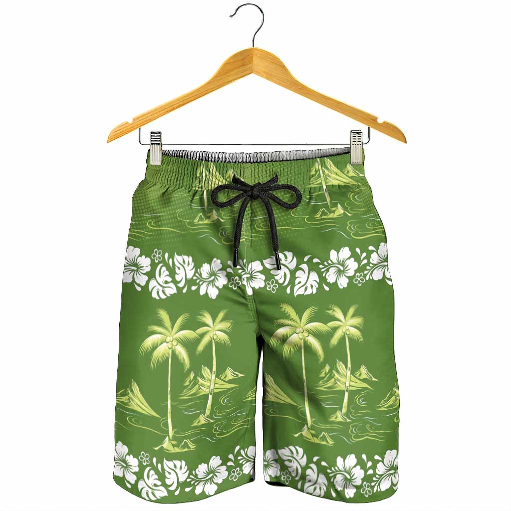 Olive Green Hawaii Palm Tree Hibiscus Shorts for Men Fantasy Summer Vibe LT01 - Polynesian Pride