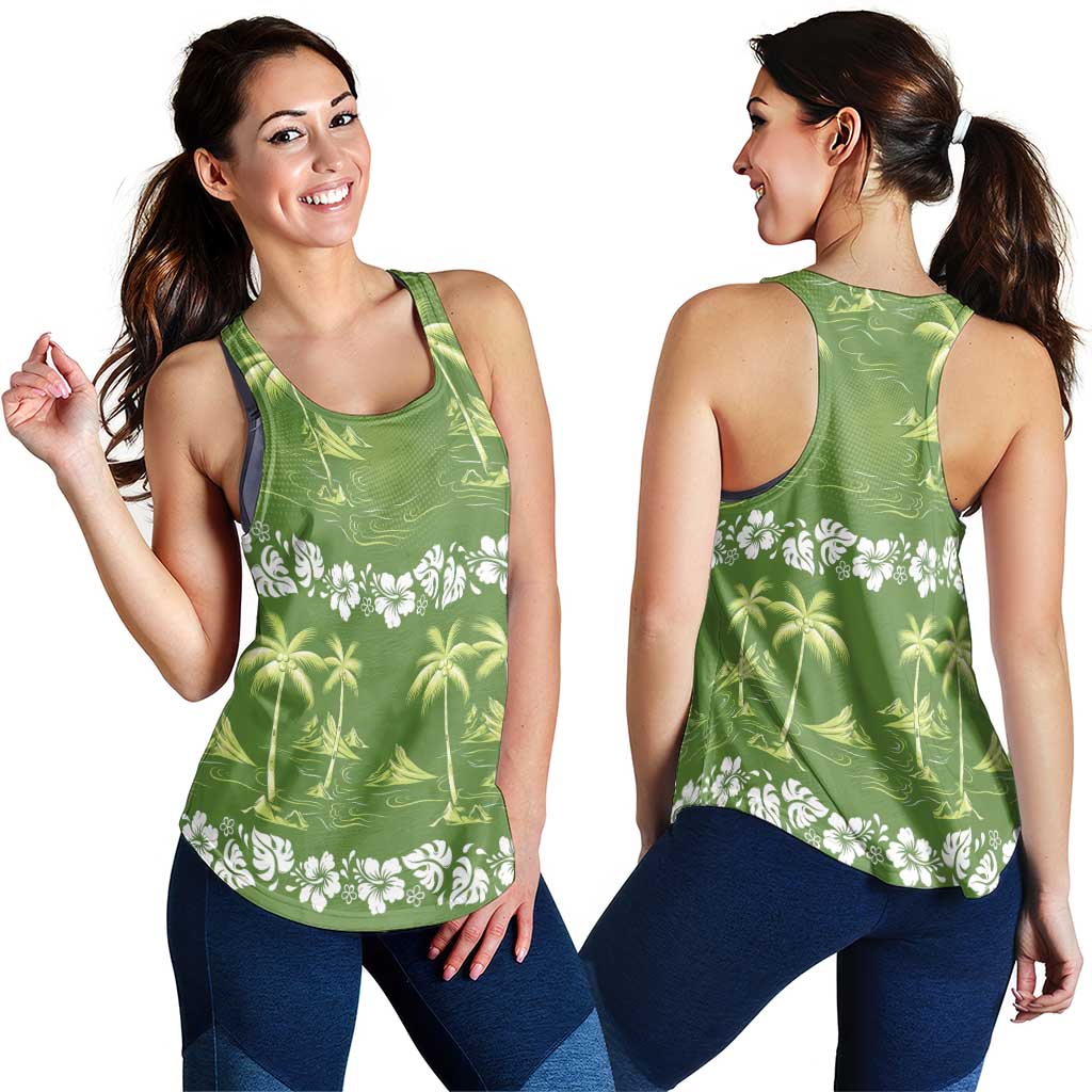 Olive Green Hawaii Palm Tree Hibiscus Women Racerback Tank Fantasy Summer Vibe LT01 - Polynesian Pride