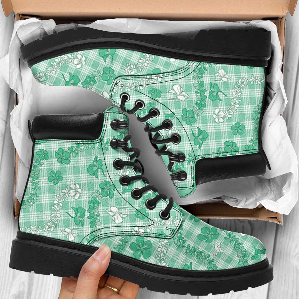 Omaomao Aloha Hawaii All Season Boots Plumeria Lei With Palaka Motif LT14 Green - Polynesian Pride