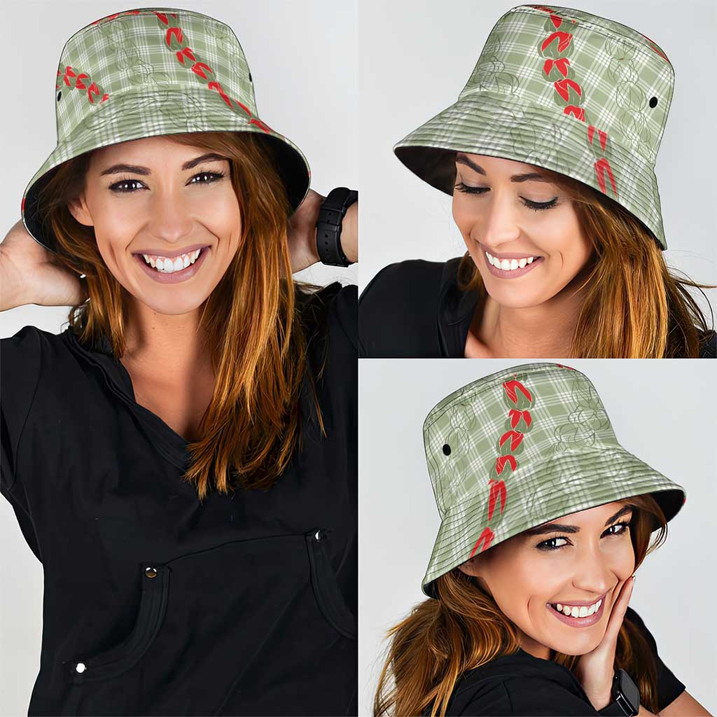 Omaomao Aloha Hawaii Bucket Hat Rosebud Lei With Palaka Motif - Polynesian Pride