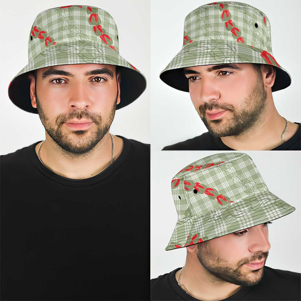 Omaomao Aloha Hawaii Bucket Hat Rosebud Lei With Palaka Motif - Polynesian Pride