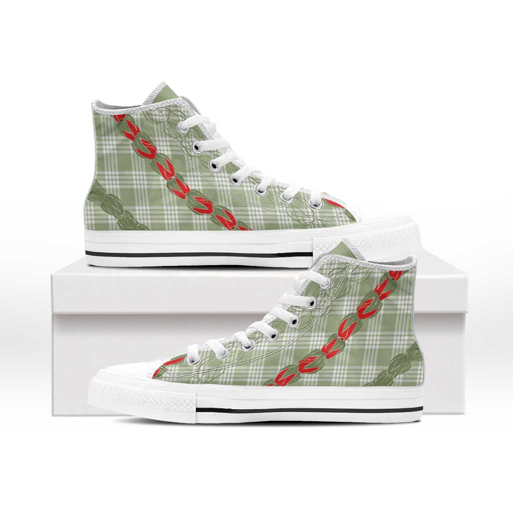 Omaomao Aloha Hawaii High Top Shoes Rosebud Lei With Palaka Motif - Polynesian Pride