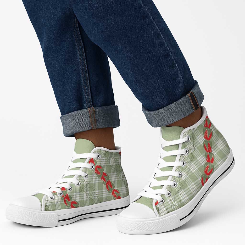 Omaomao Aloha Hawaii High Top Shoes Rosebud Lei With Palaka Motif - Polynesian Pride