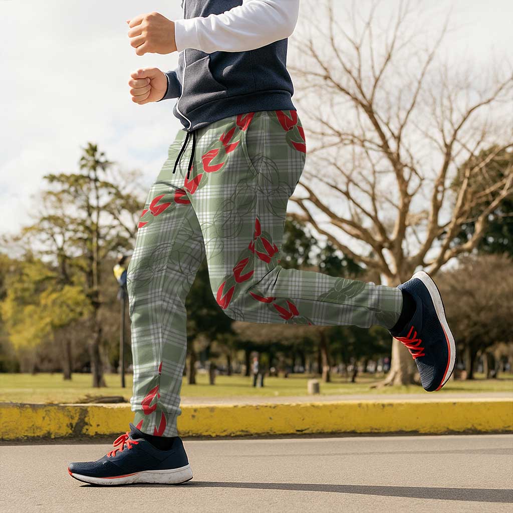 Omaomao Aloha Hawaii Jogger Pants Rosebud Lei With Palaka Motif - Polynesian Pride