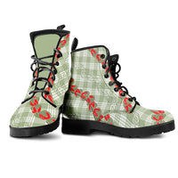 Omaomao Aloha Hawaii Leather Boots Rosebud Lei With Palaka Motif - Polynesian Pride
