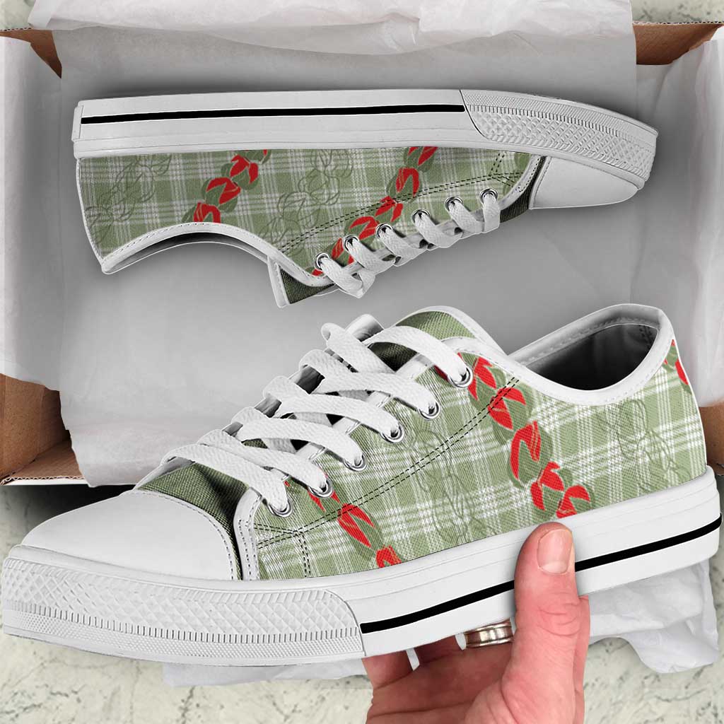 Omaomao Aloha Hawaii Low Top Shoes Rosebud Lei With Palaka Motif - Polynesian Pride