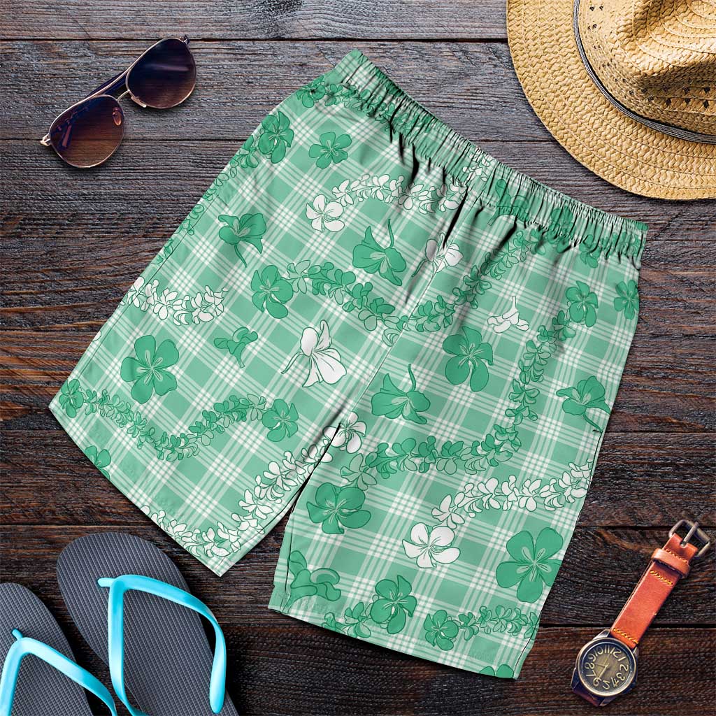 Omaomao Aloha Hawaii Shorts for Men Plumeria Lei With Palaka Motif - Polynesian Pride