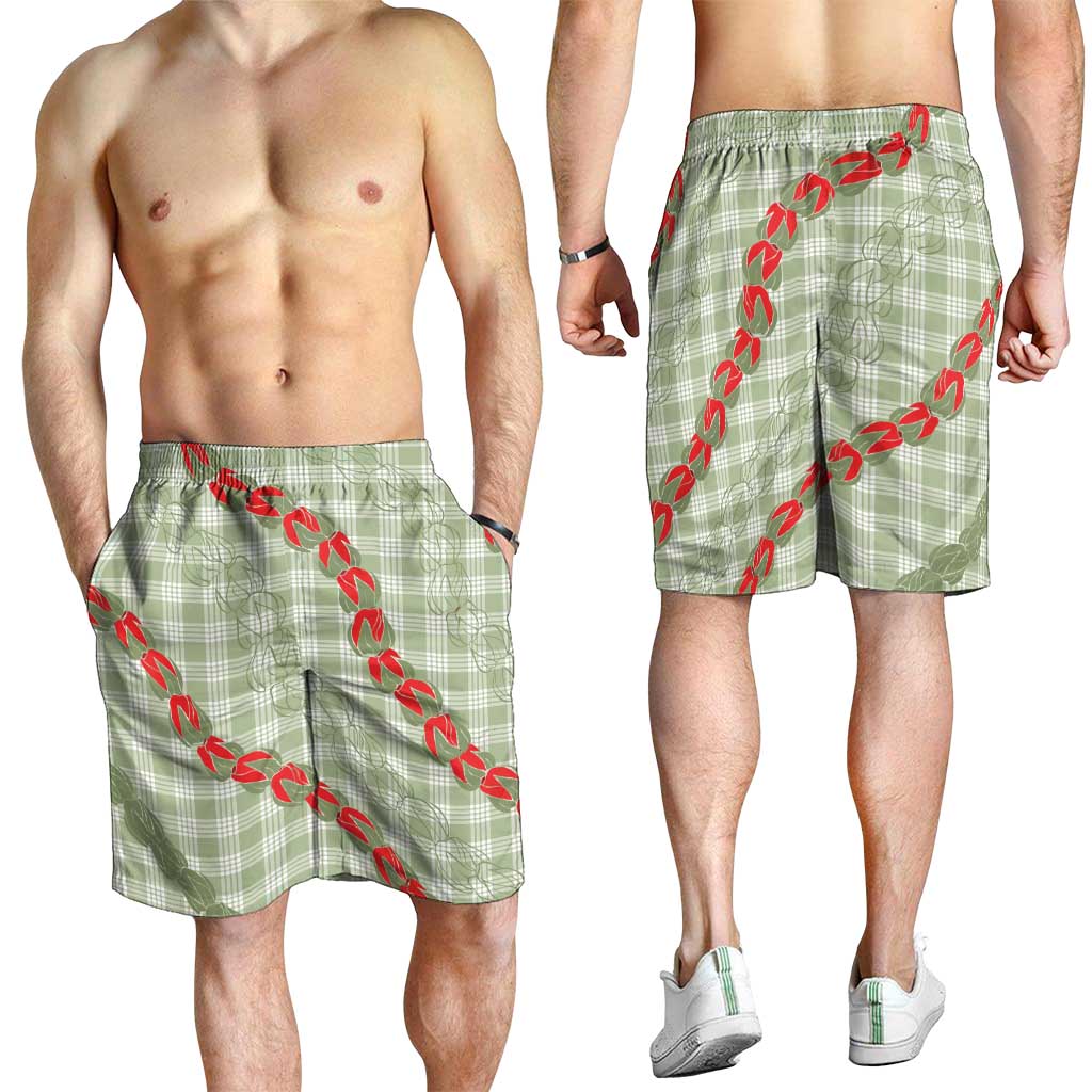 Omaomao Aloha Hawaii Shorts for Men Rosebud Lei With Palaka Motif - Polynesian Pride