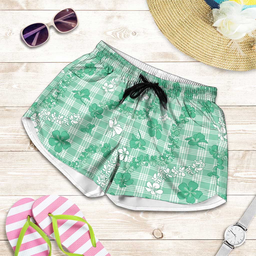 Omaomao Aloha Hawaii Shorts for Women Plumeria Lei With Palaka Motif - Polynesian Pride