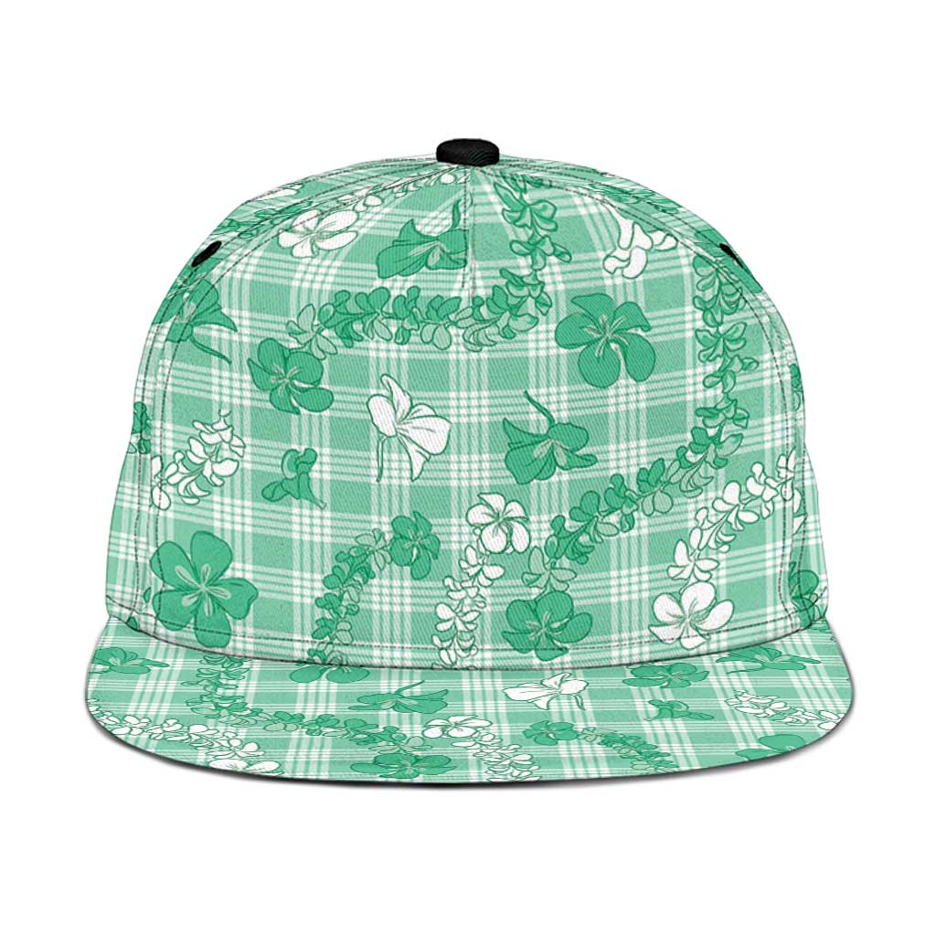 Omaomao Aloha Hawaii Snapback Cap Plumeria Lei With Palaka Motif LT14 One Size Green - Polynesian Pride