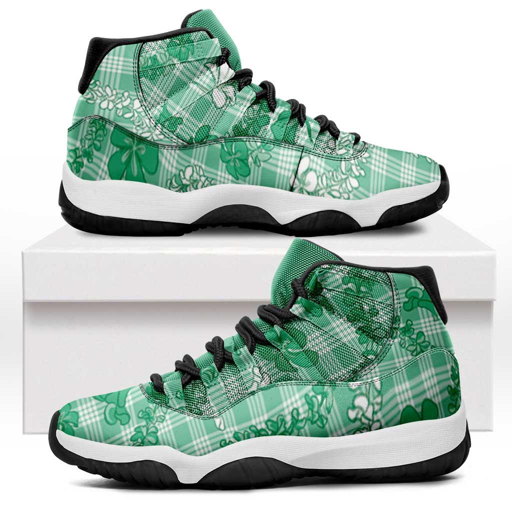 Omaomao Aloha Hawaii Sneakers J11 Plumeria Lei With Palaka Motif LT14 Green - Polynesian Pride