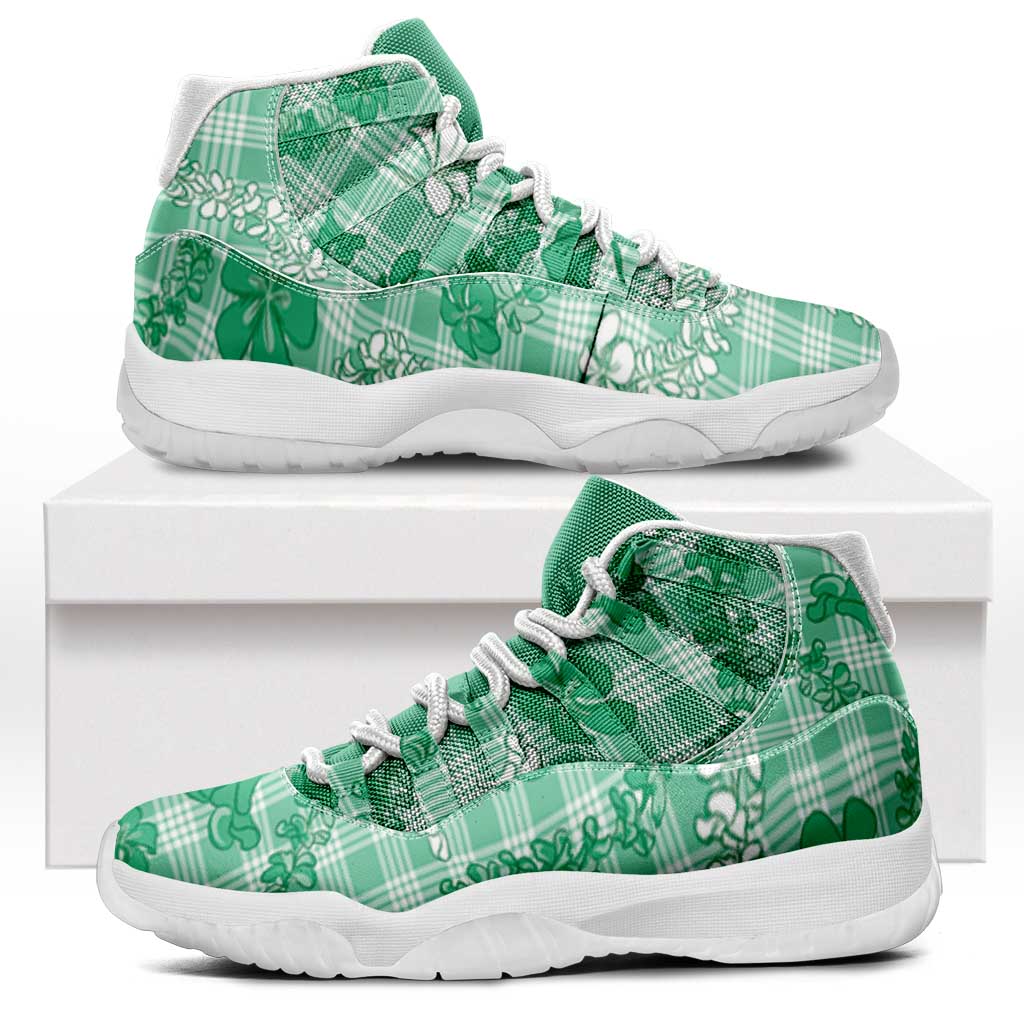 Omaomao Aloha Hawaii Sneakers J11 Plumeria Lei With Palaka Motif LT14 Green - Polynesian Pride