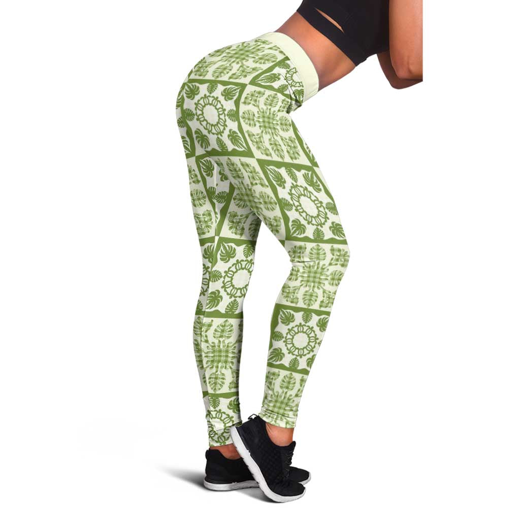 Omaomao Palaka Quilt Hawaii Leggings Hawaiian Tropical Monstera Sea Turtle