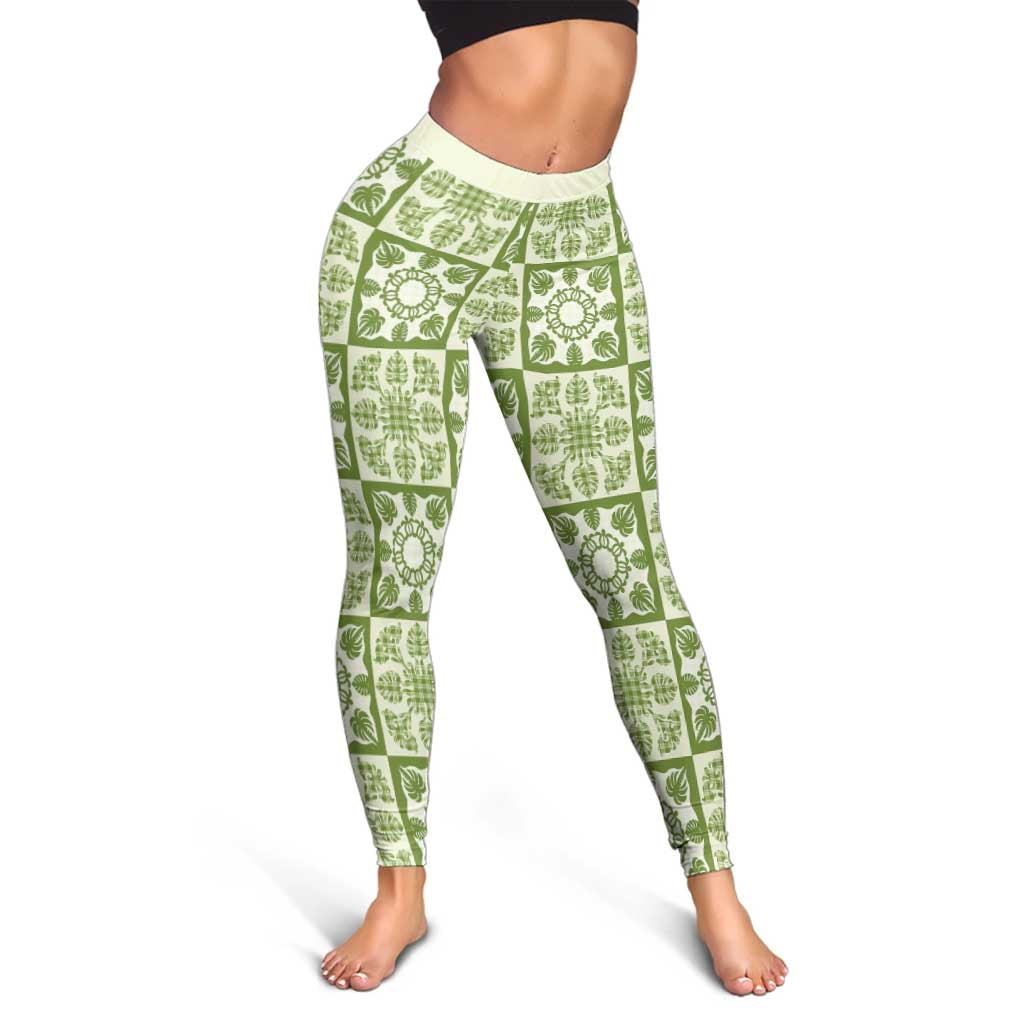 Omaomao Palaka Quilt Hawaii Leggings Hawaiian Tropical Monstera Sea Turtle