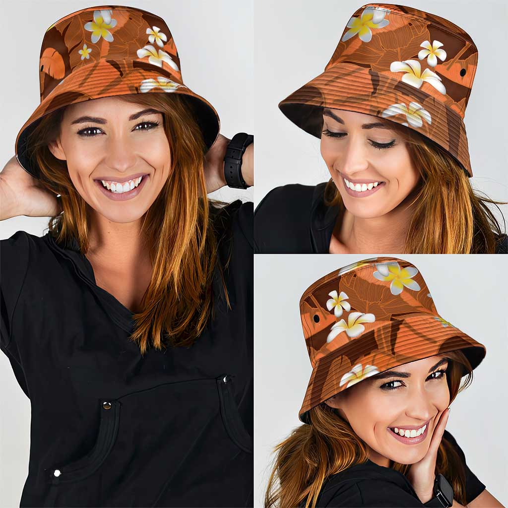 Orange Banana Leaf Hawaii Bucket Hat Lau Maia Plumeria Tropical Summer Vibes LT14 - Polynesian Pride