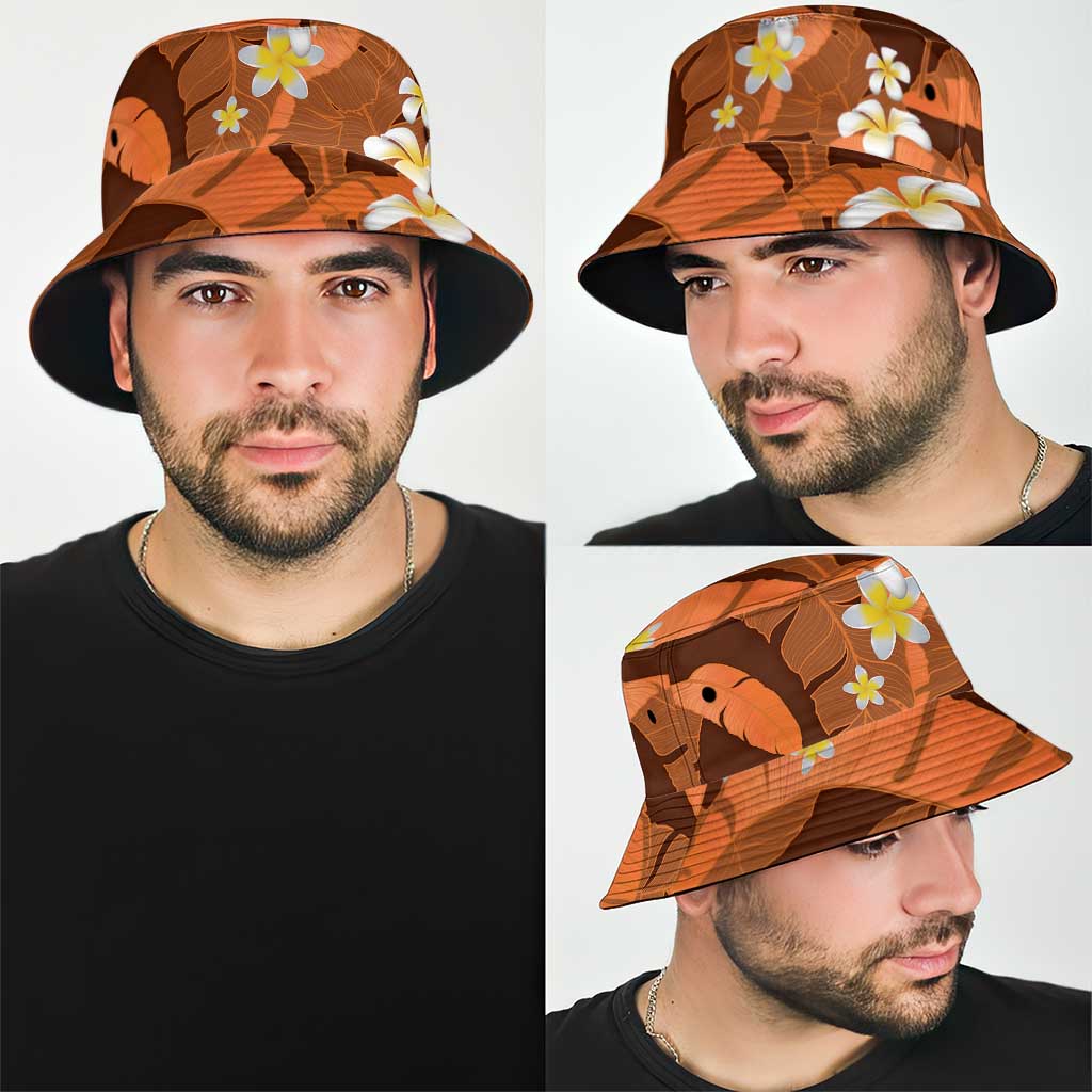 Orange Banana Leaf Hawaii Bucket Hat Lau Maia Plumeria Tropical Summer Vibes LT14 - Polynesian Pride