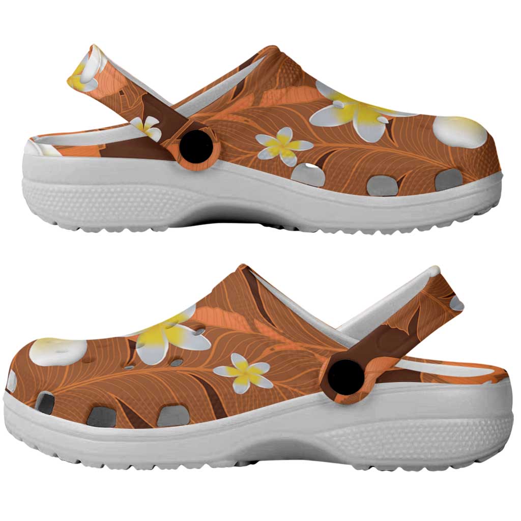 Orange Banana Leaf Hawaii Clogs Shoes Lau Maia Plumeria Tropical Summer Vibes LT14 - Polynesian Pride
