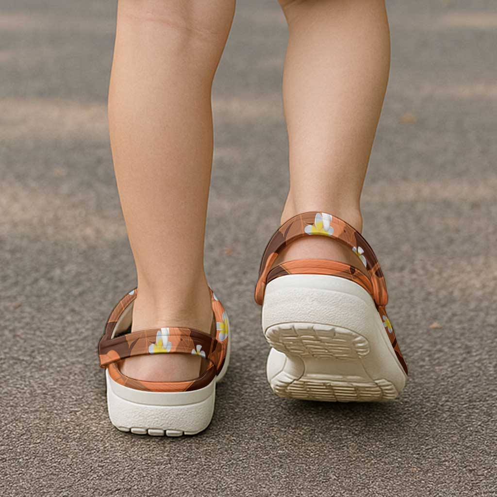 Orange Banana Leaf Hawaii Clogs Shoes Lau Maia Plumeria Tropical Summer Vibes LT14 - Polynesian Pride