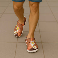 Orange Banana Leaf Hawaii Clogs Shoes Lau Maia Plumeria Tropical Summer Vibes LT14 - Polynesian Pride