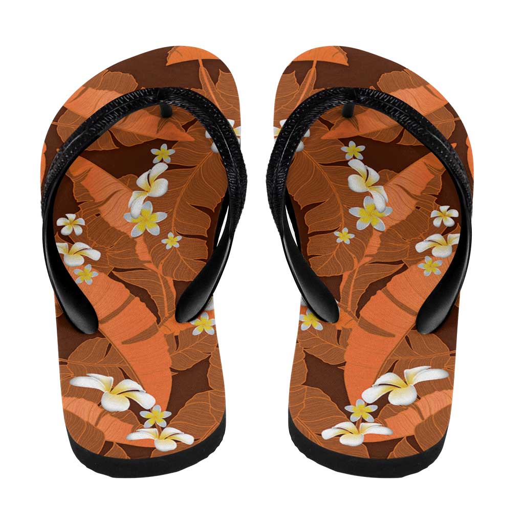 Orange Banana Leaf Hawaii Flip Flops Lau Maia Plumeria Tropical Summer Vibes LT14 - Polynesian Pride