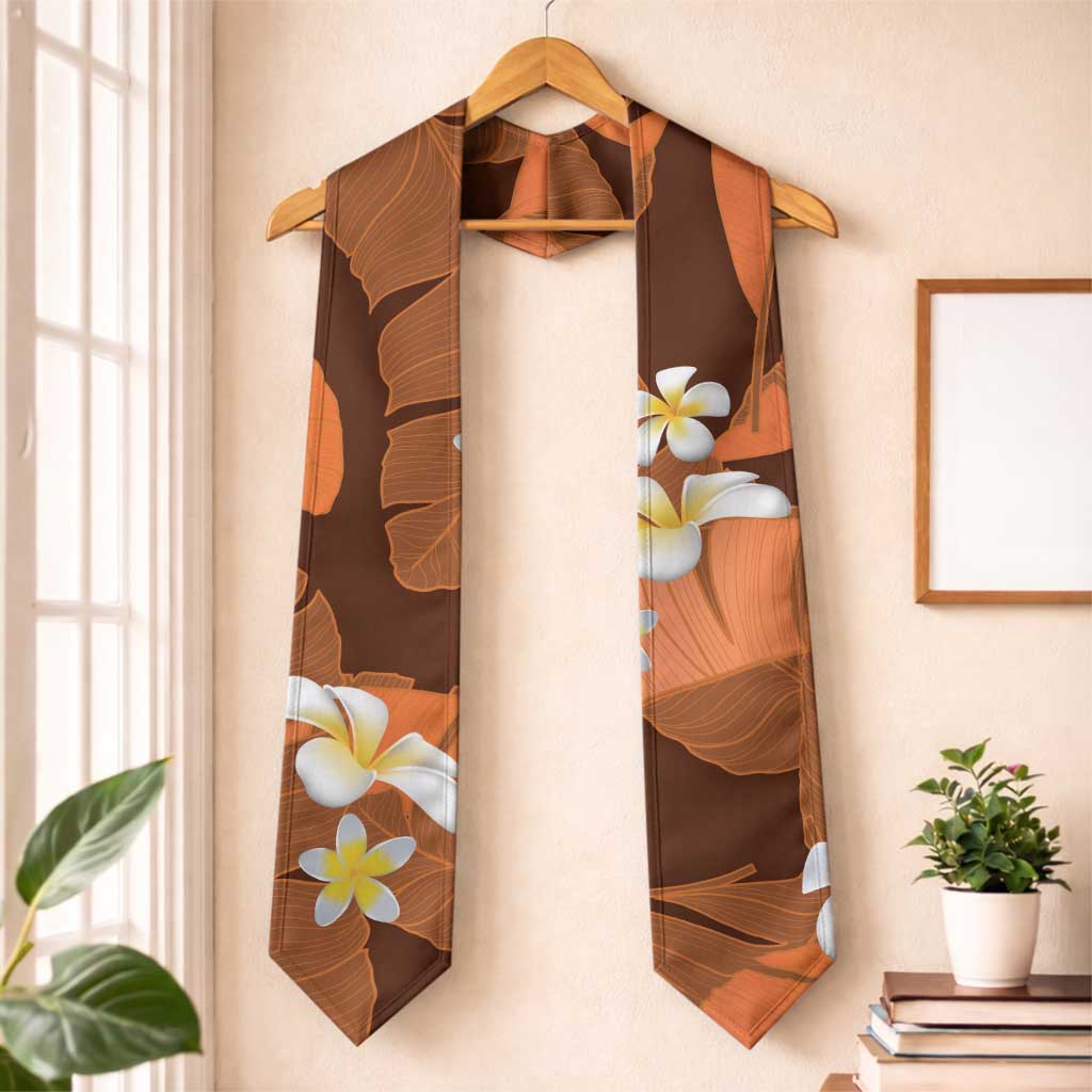 Orange Banana Leaf Hawaii Graduation Stole Lau Maia Plumeria Tropical Summer Vibes LT14 One Size Orange - Polynesian Pride