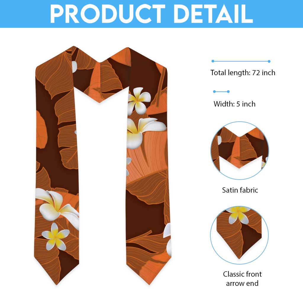 Orange Banana Leaf Hawaii Graduation Stole Lau Maia Plumeria Tropical Summer Vibes LT14 - Polynesian Pride