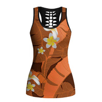 Orange Banana Leaf Hawaii Hollow Tank Top Lau Maia Plumeria Tropical Summer Vibes LT14 Female Orange - Polynesian Pride
