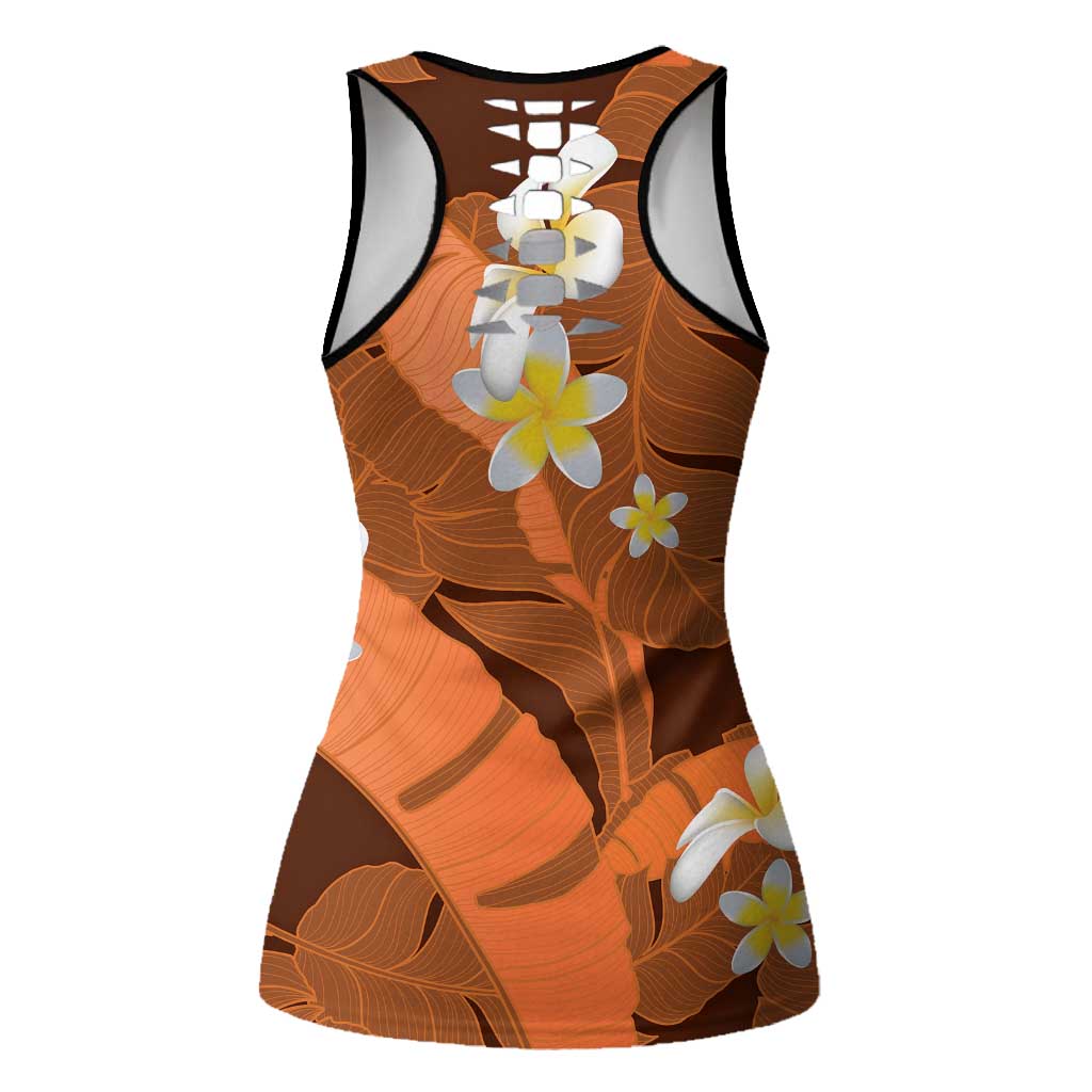 Orange Banana Leaf Hawaii Hollow Tank Top Lau Maia Plumeria Tropical Summer Vibes LT14 - Polynesian Pride