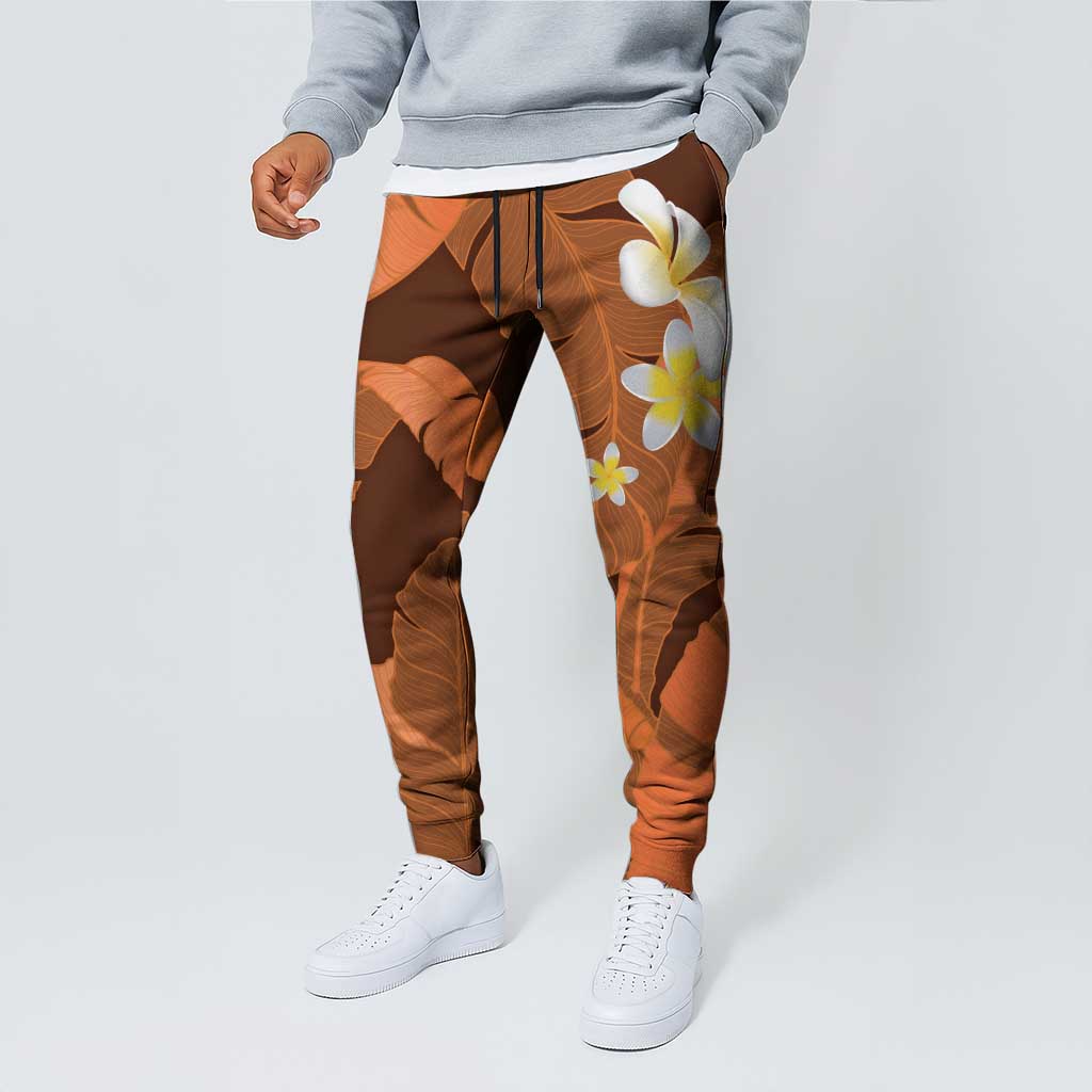 Orange Banana Leaf Hawaii Jogger Pants Lau Maia Plumeria Tropical Summer Vibes LT14 - Polynesian Pride