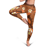 Orange Banana Leaf Hawaii Leggings Lau Maia Plumeria Tropical Summer Vibes LT14 - Polynesian Pride