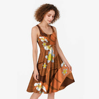 Orange Banana Leaf Hawaii Midi Dress Lau Maia Plumeria Tropical Summer Vibes LT14 - Polynesian Pride