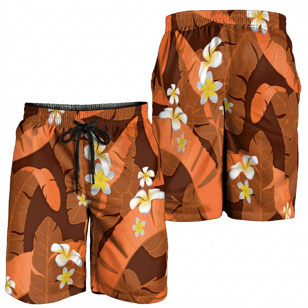 Orange Banana Leaf Hawaii Shorts for Men Lau Maia Plumeria Tropical Summer Vibes LT14 - Polynesian Pride