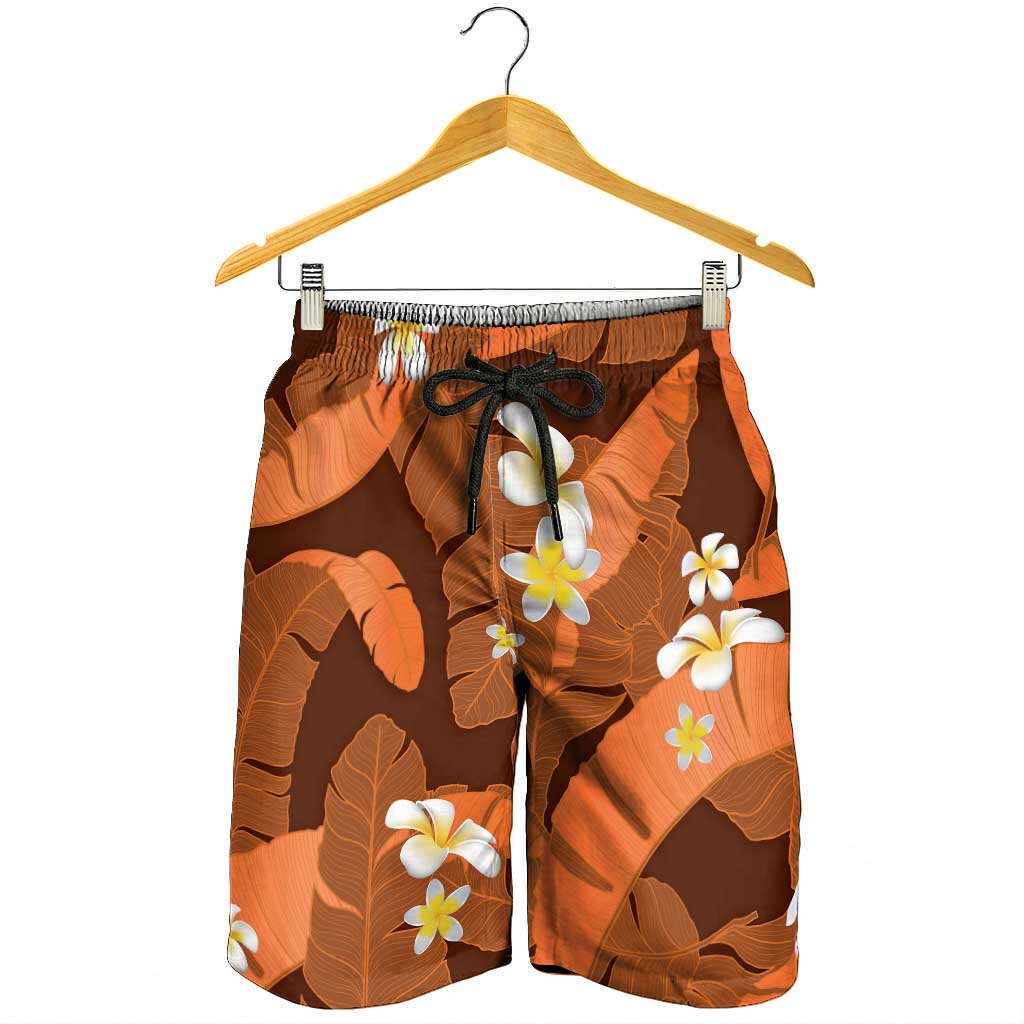 Orange Banana Leaf Hawaii Shorts for Men Lau Maia Plumeria Tropical Summer Vibes LT14 - Polynesian Pride