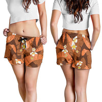 Orange Banana Leaf Hawaii Shorts for Women Lau Maia Plumeria Tropical Summer Vibes LT14 - Polynesian Pride