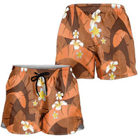 Orange Banana Leaf Hawaii Shorts for Women Lau Maia Plumeria Tropical Summer Vibes LT14 - Polynesian Pride