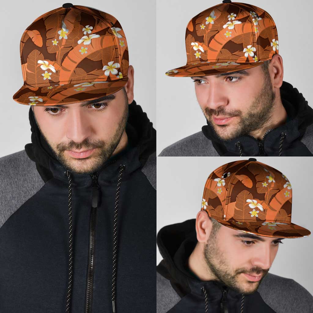 Orange Banana Leaf Hawaii Snapback Cap Lau Maia Plumeria Tropical Summer Vibes LT14 - Polynesian Pride