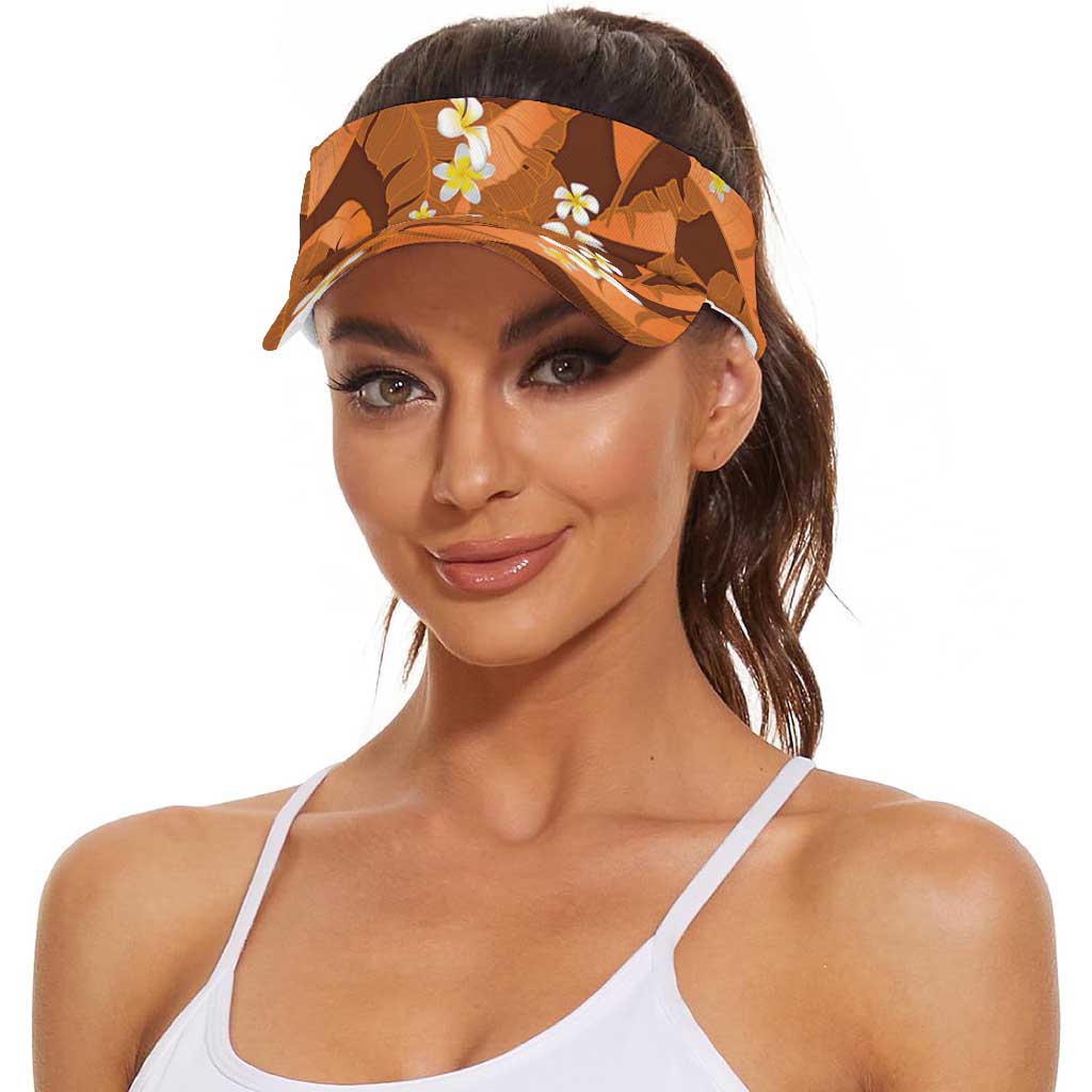 Orange Banana Leaf Hawaii Sun Visor Cap Lau Maia Plumeria Tropical Summer Vibes LT14 - Polynesian Pride