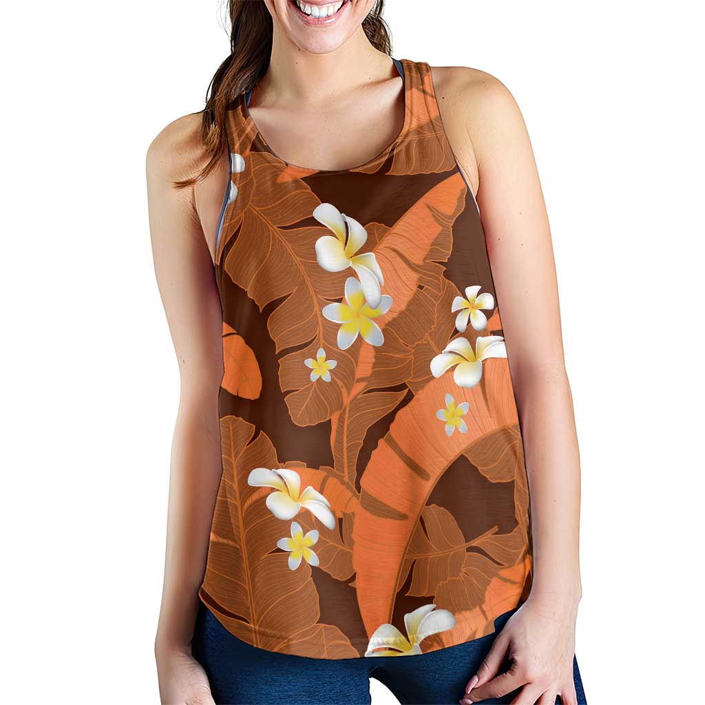 Orange Banana Leaf Hawaii Women Racerback Tank Lau Maia Plumeria Tropical Summer Vibes LT14 - Polynesian Pride