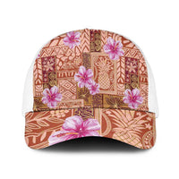 Orange Hawaii Hibiscus With Tropical Flowers Motifs Mesh Trucker Cap LT14 One Size White Orange - Polynesian Pride