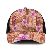 Orange Hawaii Hibiscus With Tropical Flowers Motifs Mesh Trucker Cap LT14 One Size Black Orange - Polynesian Pride