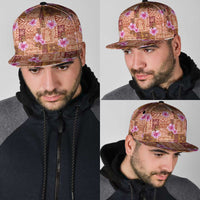 Orange Hawaii Hibiscus With Tropical Flowers Motifs Snapback Cap - Polynesian Pride