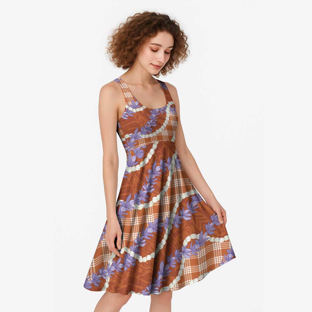 Orange Hawaii Palaka Honohono Pikake Midi Dress Hawaiian Orchid Lei Polynesian Pattern - Polynesian Pride