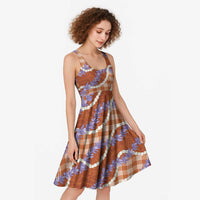 Orange Hawaii Palaka Honohono Pikake Midi Dress Hawaiian Orchid Lei Polynesian Pattern - Polynesian Pride