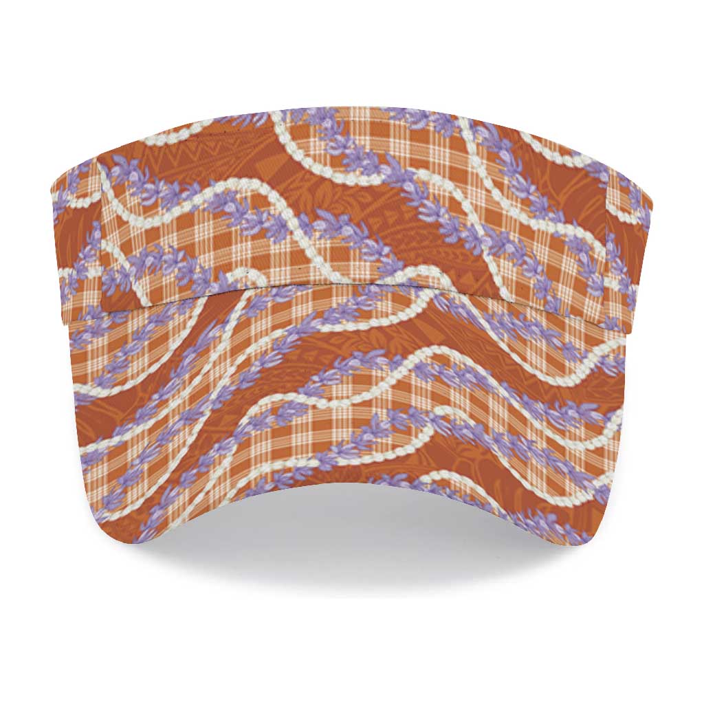 Orange Hawaii Palaka Honohono Pikake Sun Visor Cap Hawaiian Orchid Lei Polynesian Pattern
