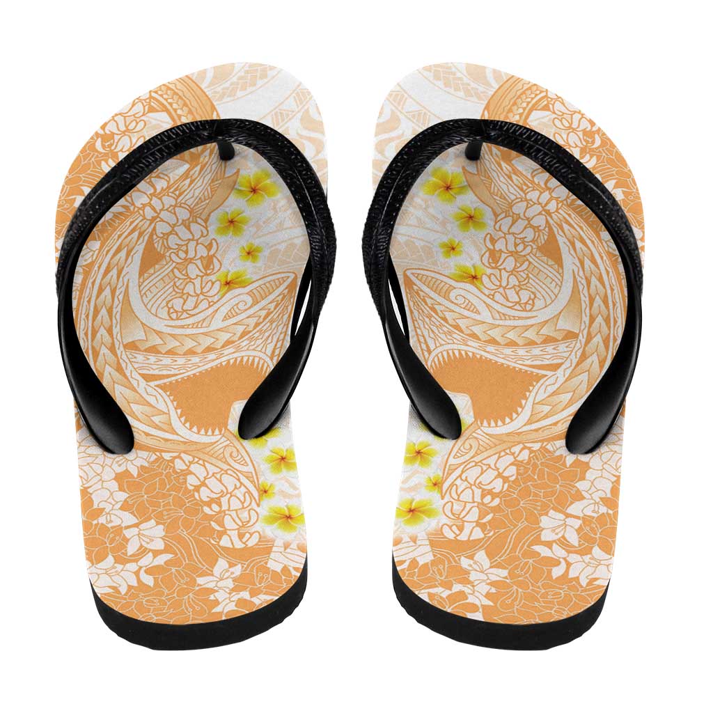 Orange Hawaii Shark Tattoo Flip Flops Puakenikeni Lei Plumeria Polynesian Pattern