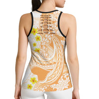 Orange Hawaii Shark Tattoo Hollow Tank Top Puakenikeni Lei Plumeria Polynesian Pattern