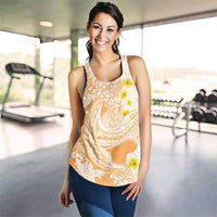 Orange Hawaii Shark Tattoo Women Racerback Tank Puakenikeni Lei Plumeria Polynesian Pattern